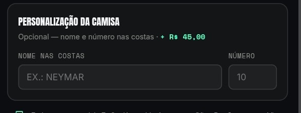 Cliente preenchendo nome e número da personalização no catálogo